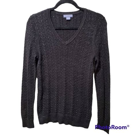 White House Black Market silver metallic v neck cable knit 